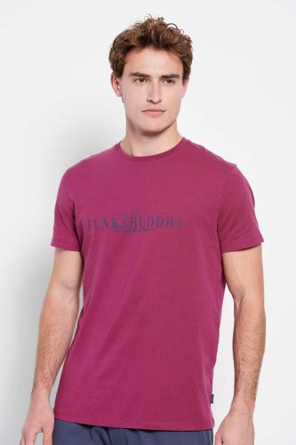 Funky Buddha ανδρικό βαμβακερό T-shirt με contrast lettering και logo label στο πλάι - FBM007-023-04 Μπορντό S